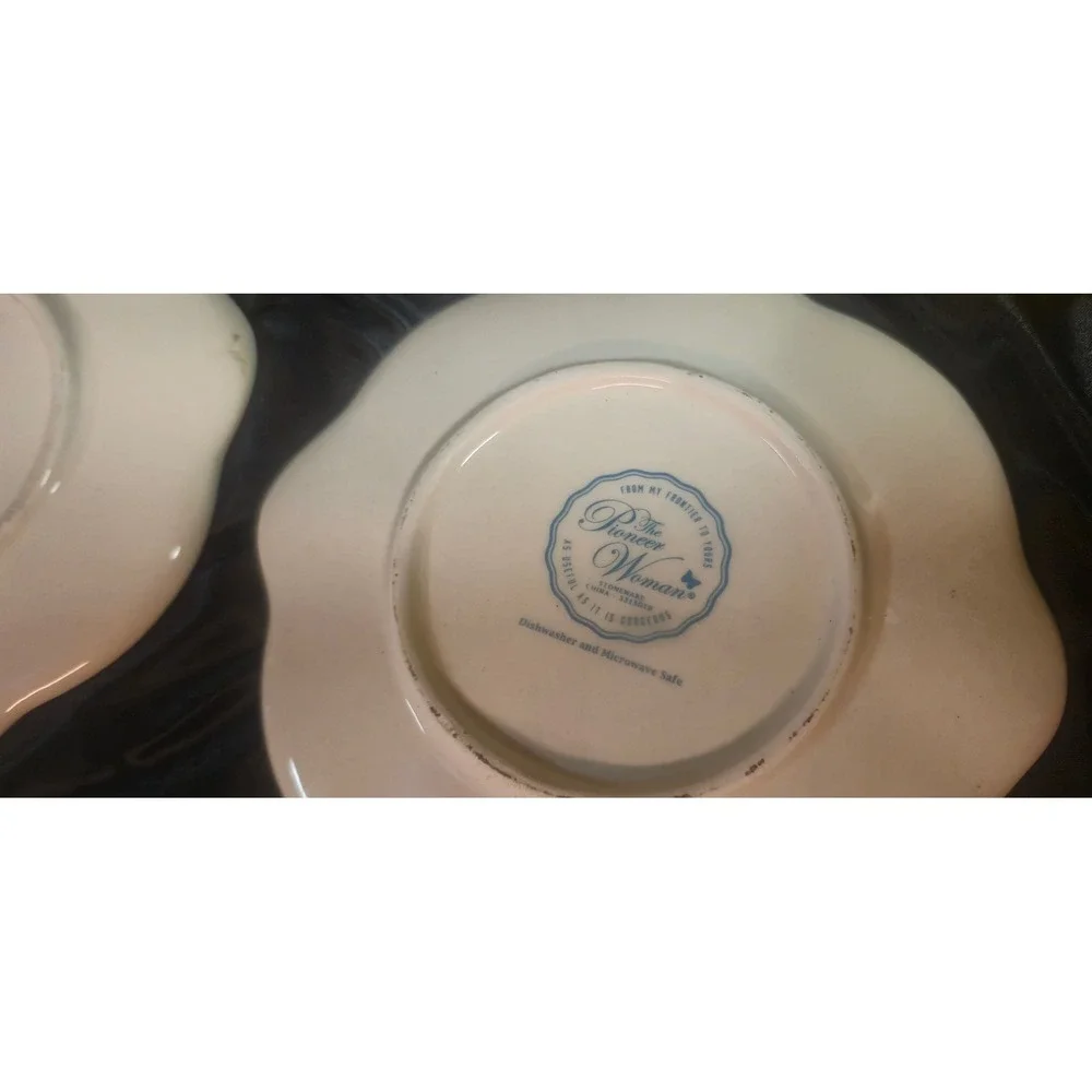 Pioneer Woman Floral Stoneware Appetizer Plates Set of 4 Scalloped 6.5 Inch